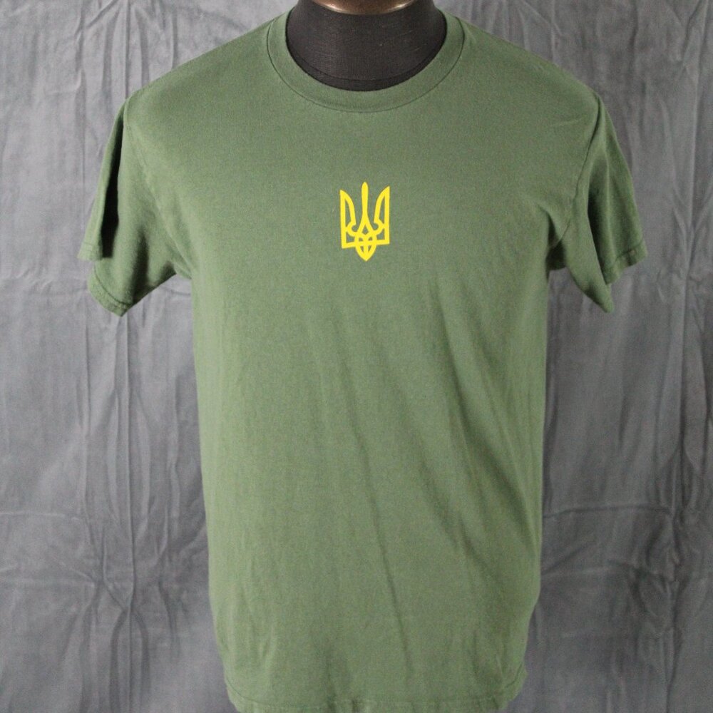 Graphic T-shirt - Ukraine Trident on Military Green - Men's Medium